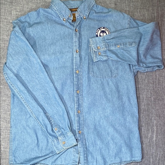 Harriton Denim Button-Up Shirt L Light Wash Embroidered Maya Lin School Husky - Picture 11 of 11